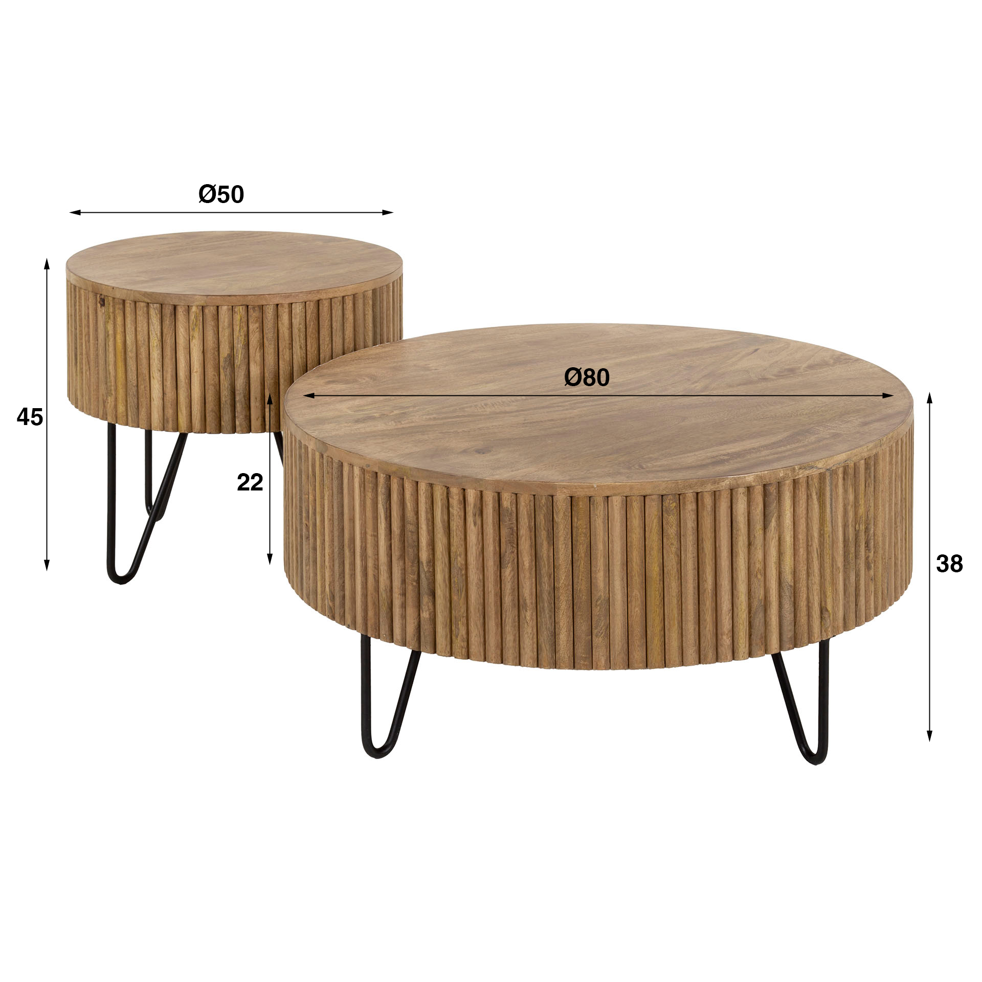 Home Designs 2er-Couchtisch-Set „Wave“ – Mangoholz