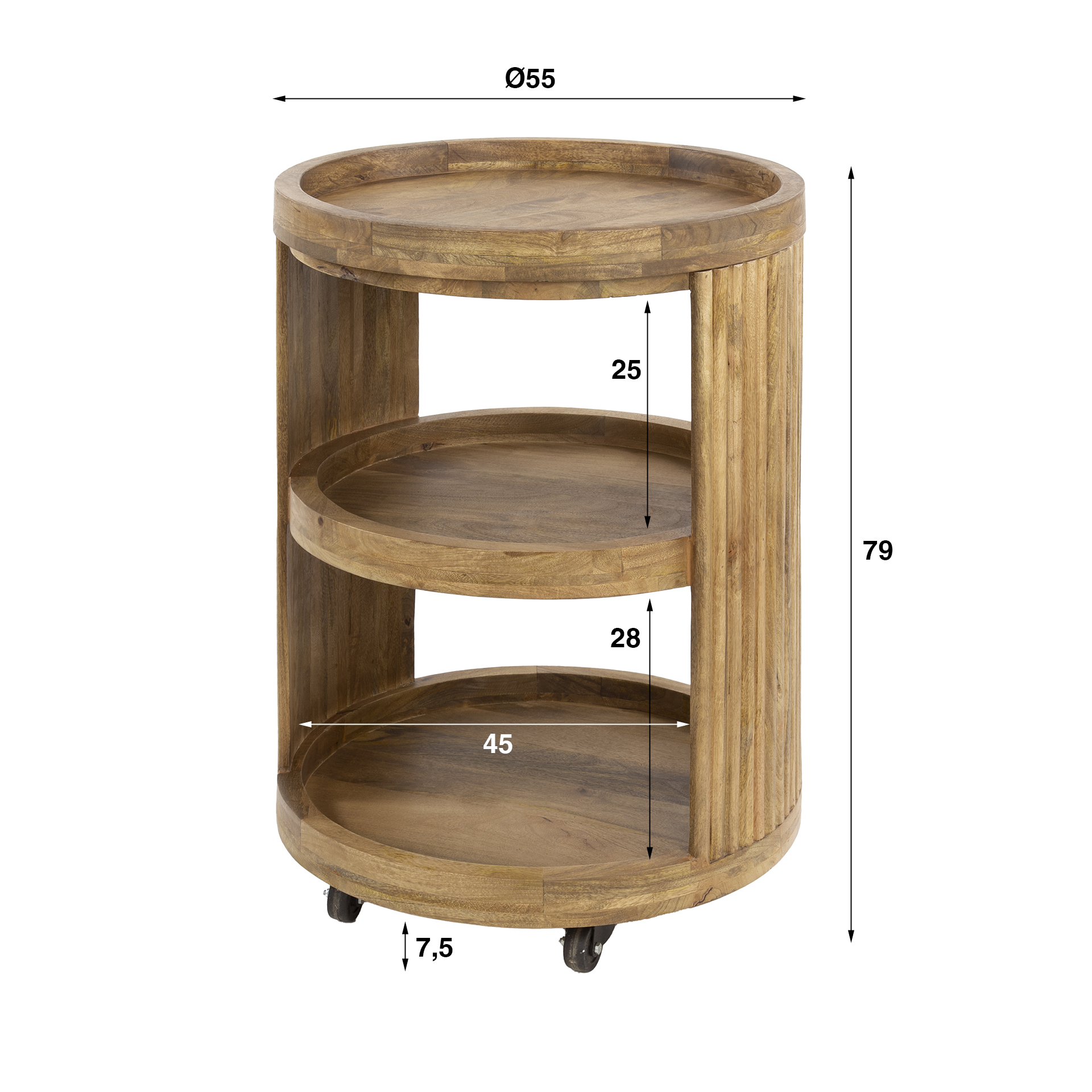 Weintrolley Wave aus Mangoholz – Sandfarbe mit Wellenmuster & 3 Ablagen