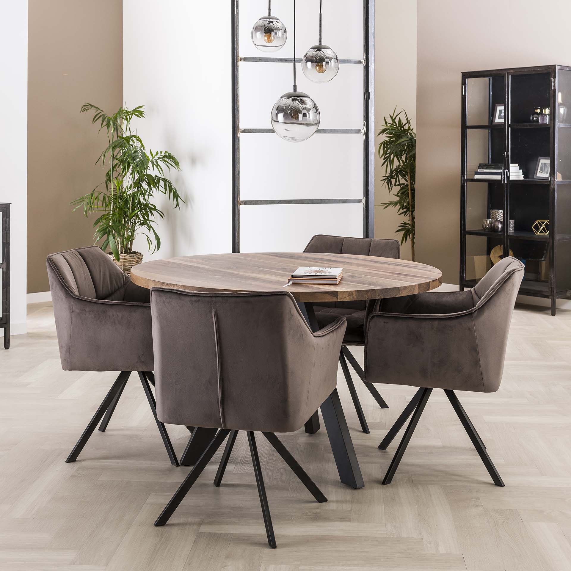 Esszimmertisch Rund 120 cm Daytona schwarz Naturnussbaum Massivholz / Metall