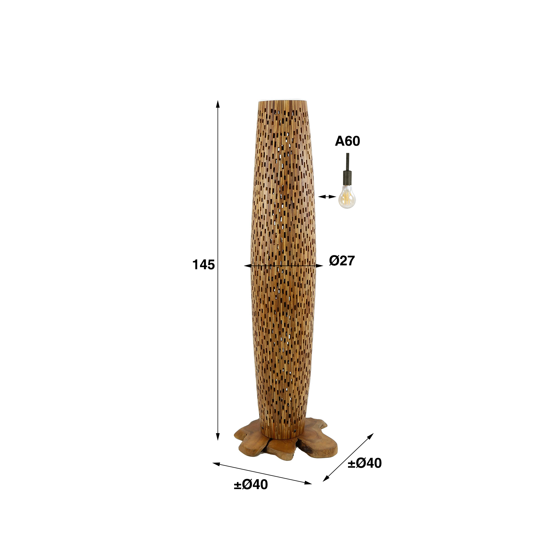 Design Stehleuchte PARI M 145 cm aus Teakholz Kopie