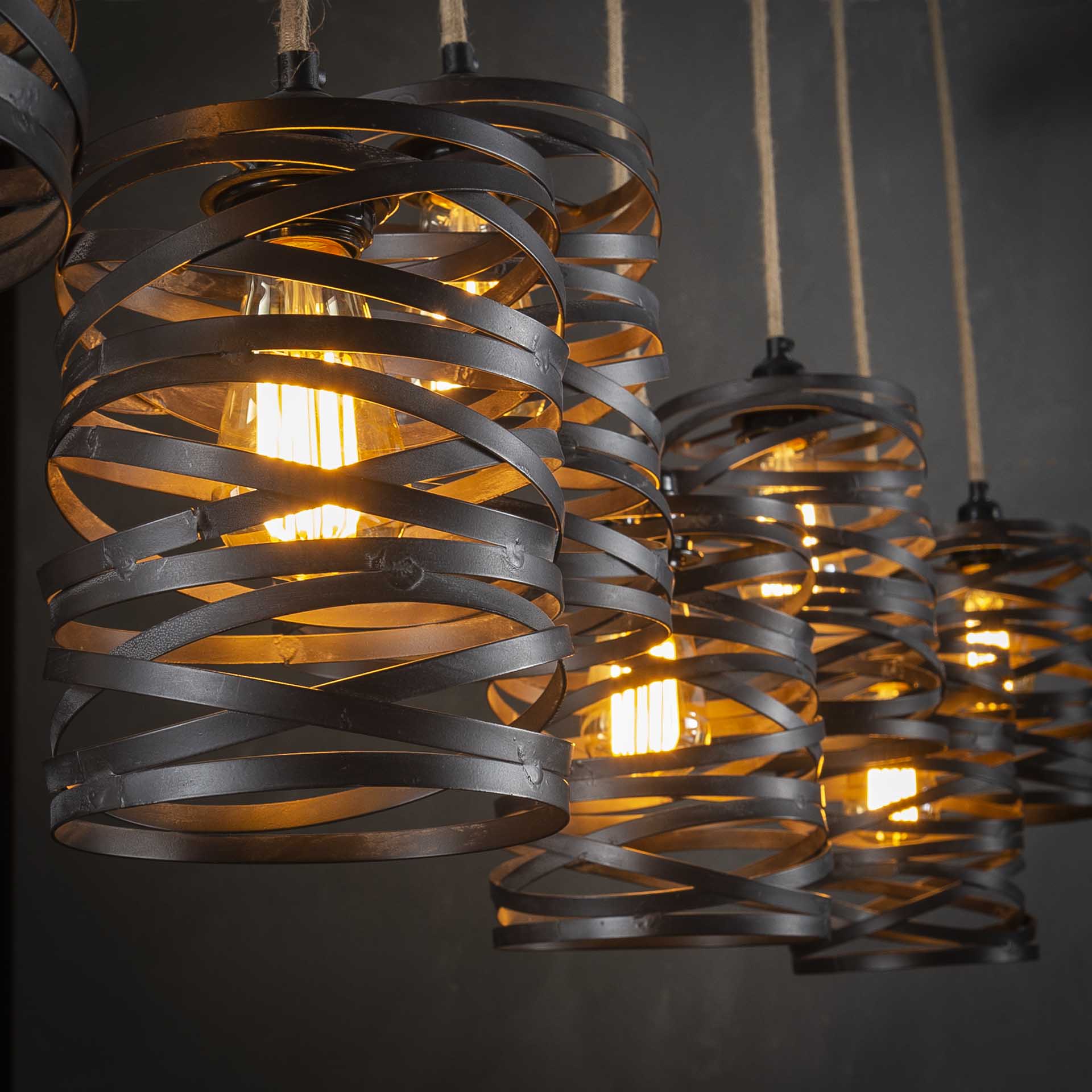 Hängeleuchte JOK 7-flammig Metall schiefergrau Industrie Design