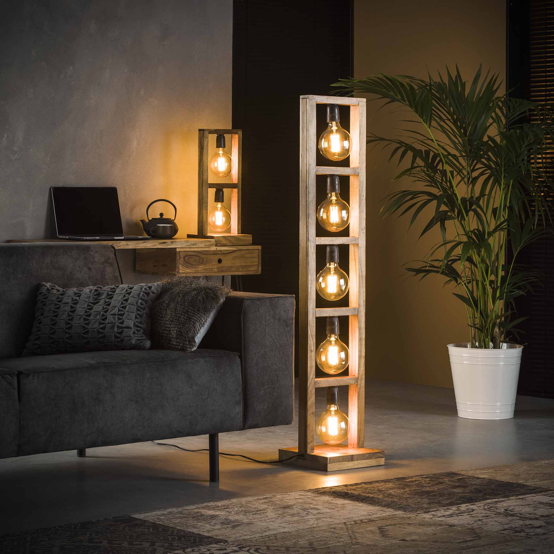 Home Designs Stehleuchte 5 flammig Modulo Holzrahmen