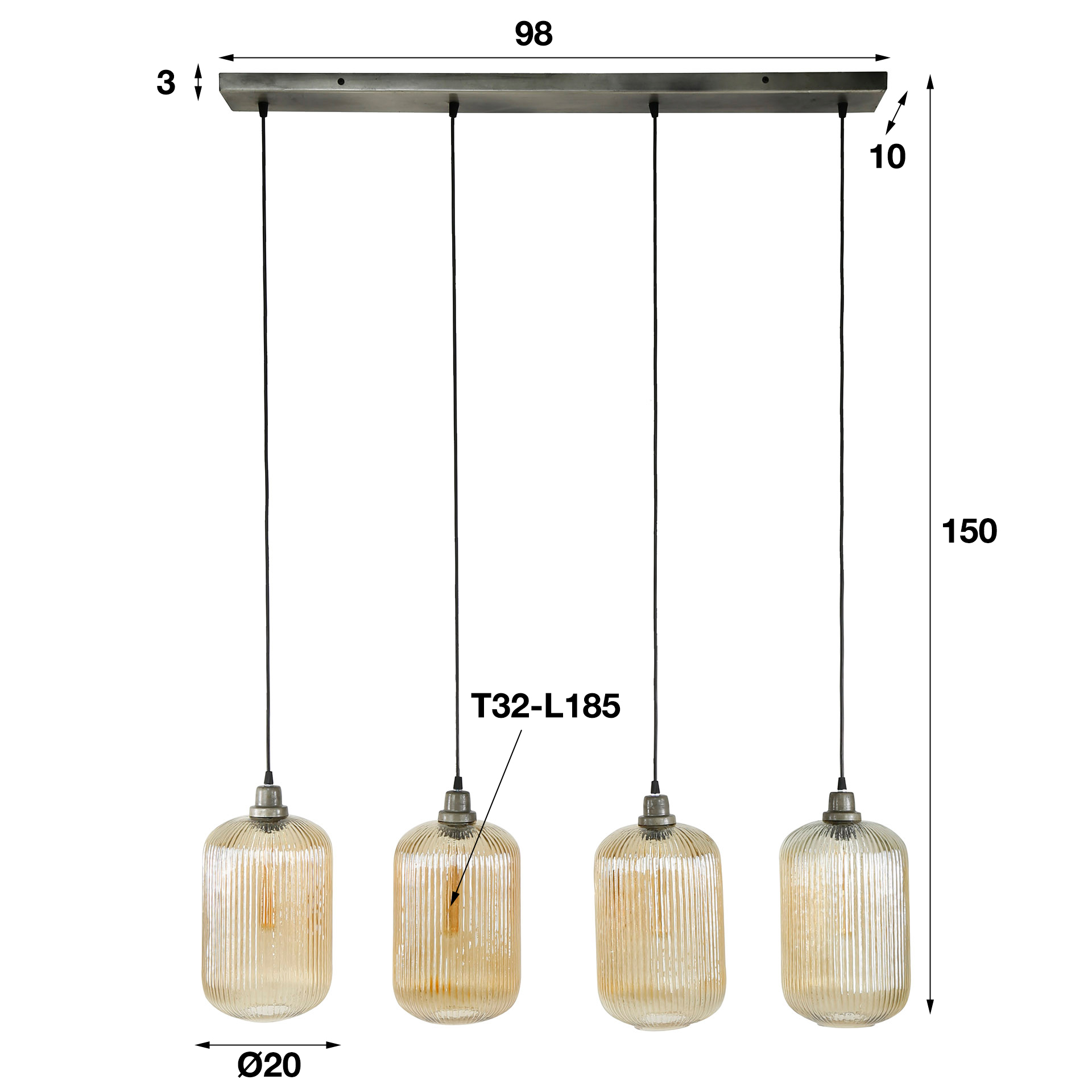Design Hängelampe 4-flammig stripe cilinder