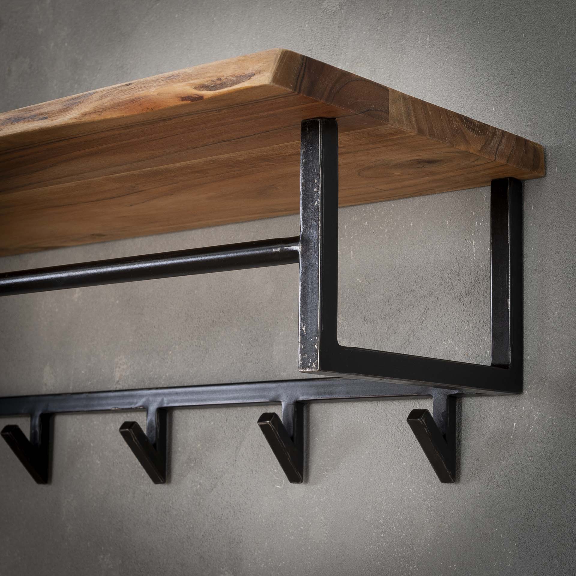 Hakenleiste EDGE mit Ablage Akazie Massivholz / Metall 6 Haken