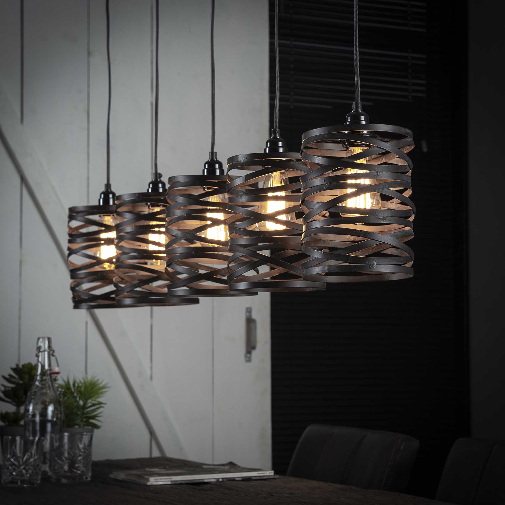 Design Hängeleuchte Spindel 5 Leuchten Metall schiefergrau