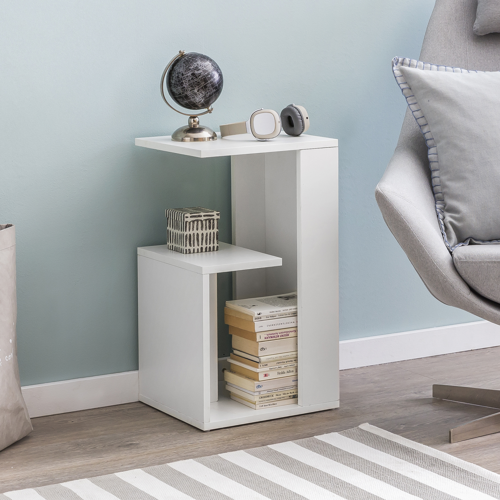 Beistelltisch WL5.696 35x29,5x60 cm Holz Weiß Design Anstelltisch Sofa, Couchtisch klein modern, Kleiner Wohnzimmertisch eckig, Sofatisch Ablagetisch hoch, Schmaler Tisch Wohnzimmer