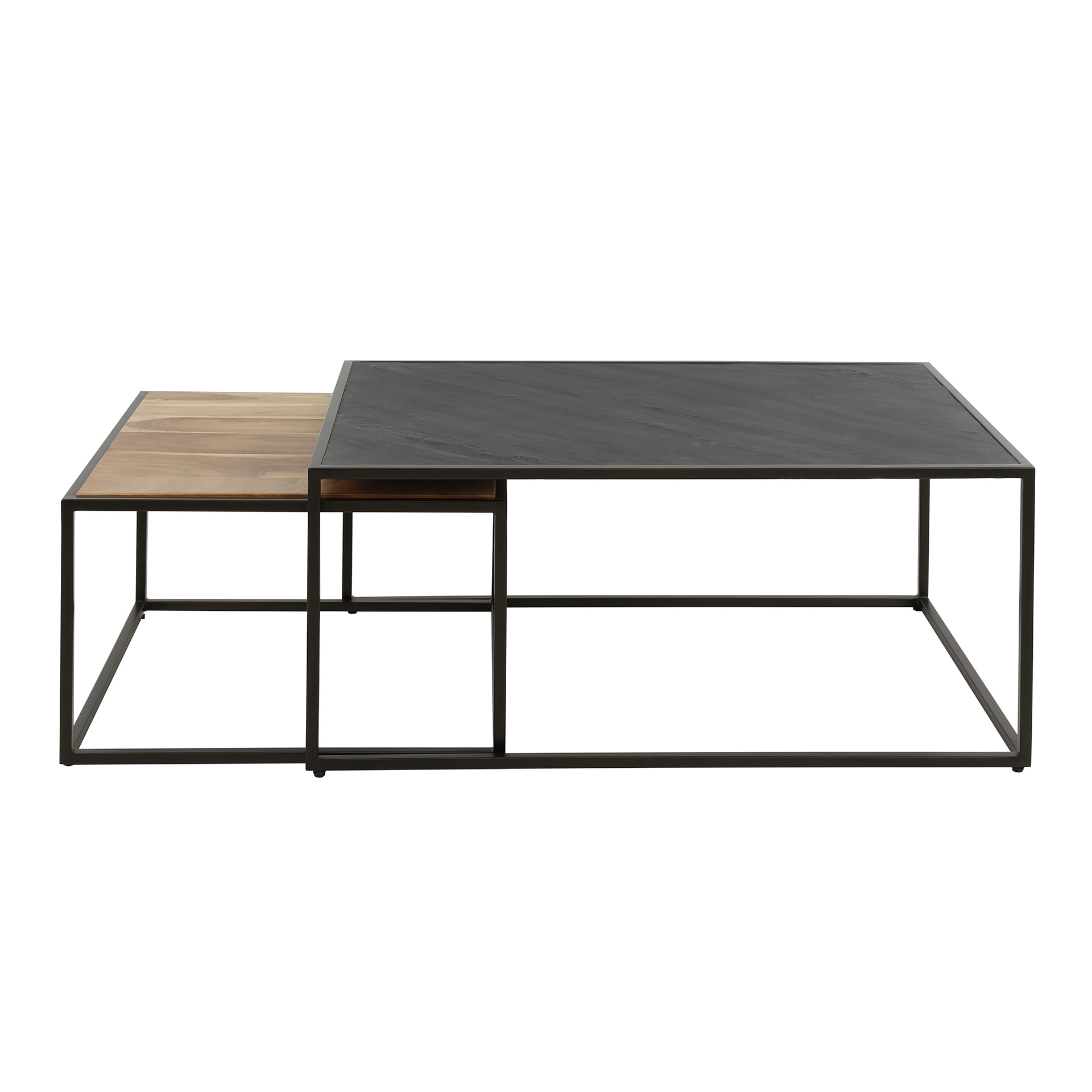 Slate Mix Couchtisch-Set aus Akazienholz, Schiefer und Metallgestell