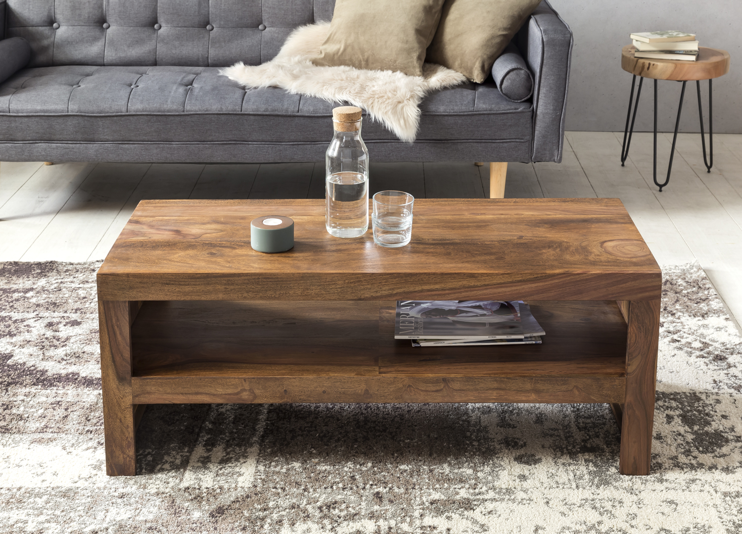Couchtisch Massiv-Holz Durban Sheesham 110 cm breit Wohnzimmer-Tisch Design braun Landhaus-Stil Beistelltisch