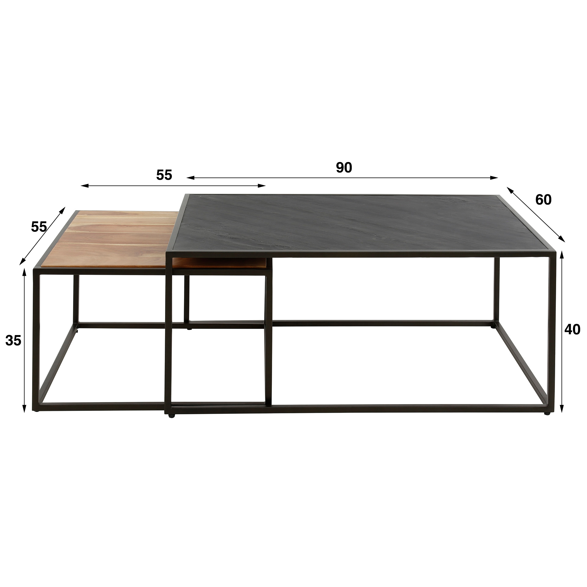 Slate Mix Couchtisch-Set aus Akazienholz, Schiefer und Metallgestell