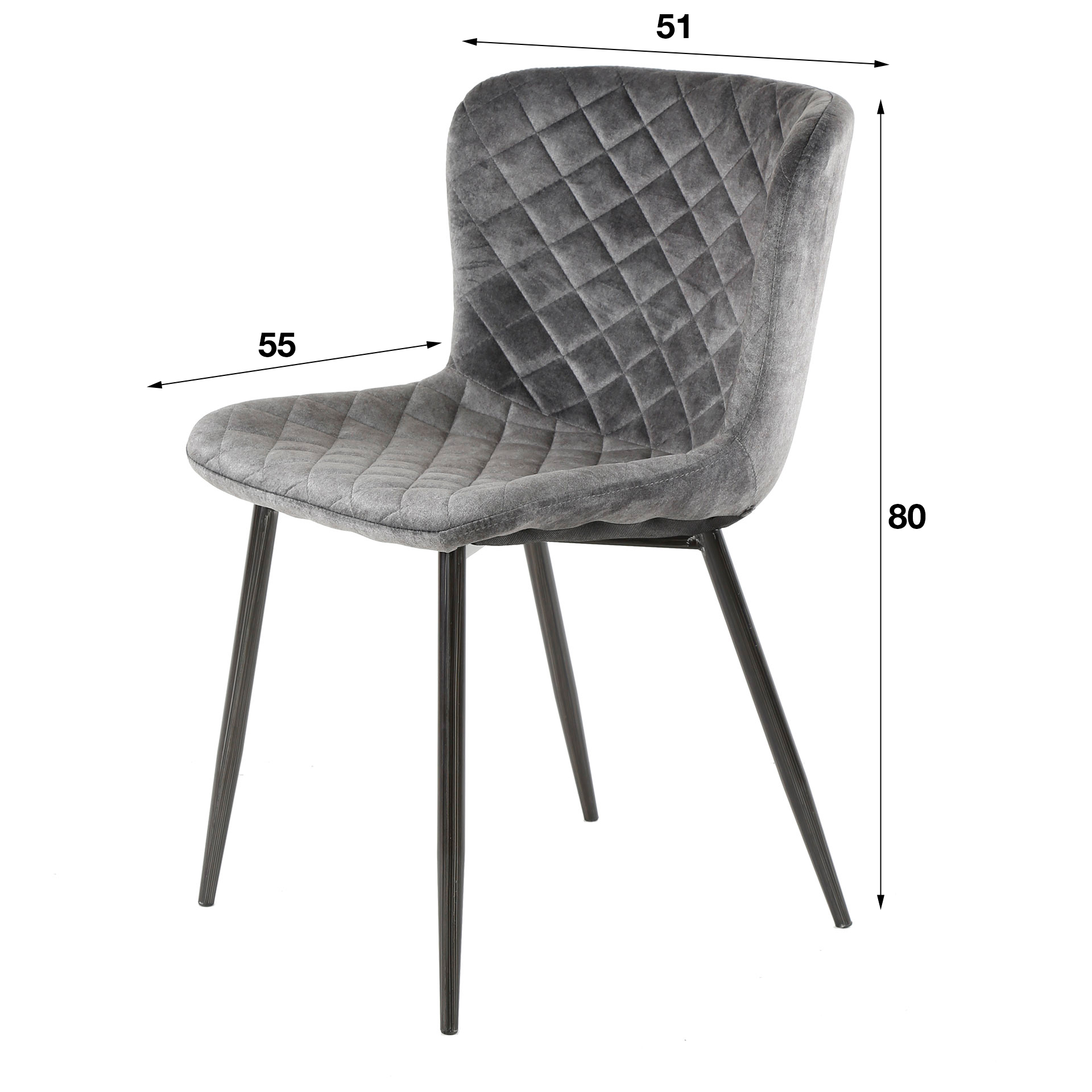 Esszimmerstuhl Samt Grau Küchenstuhl Bent Velvet mit Schwarzen Beinen