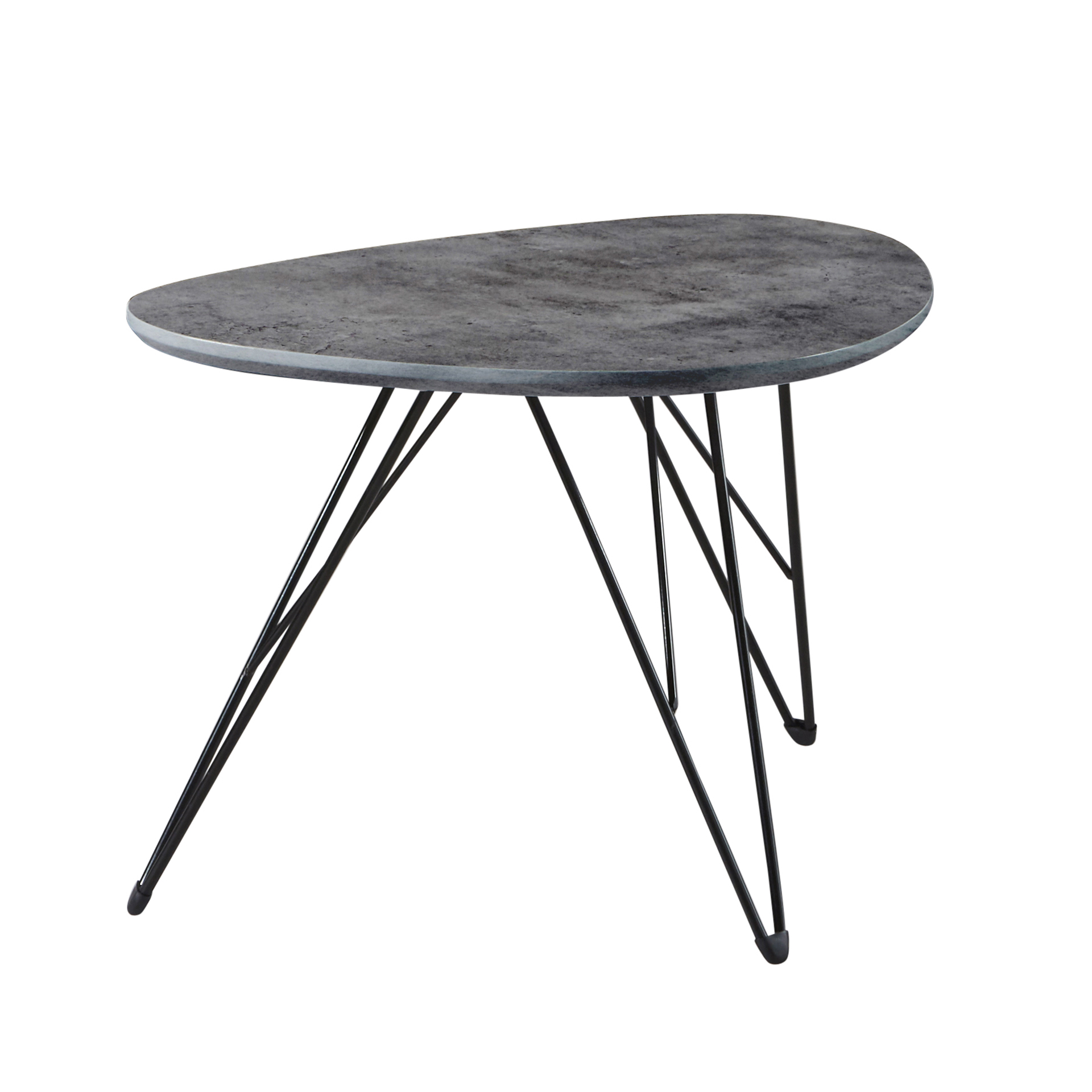 HOME-DESIGNS Couchtisch Betonoptik Nierenform Metallgestell 60 x 40 cm