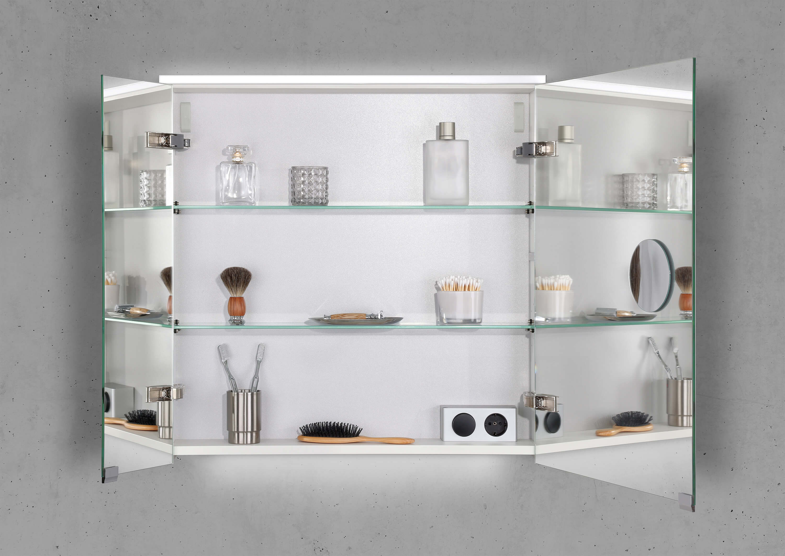 Barcelo Badmöbel Set 70 cm grifflos, mit Spiegelschrank Multi-LED