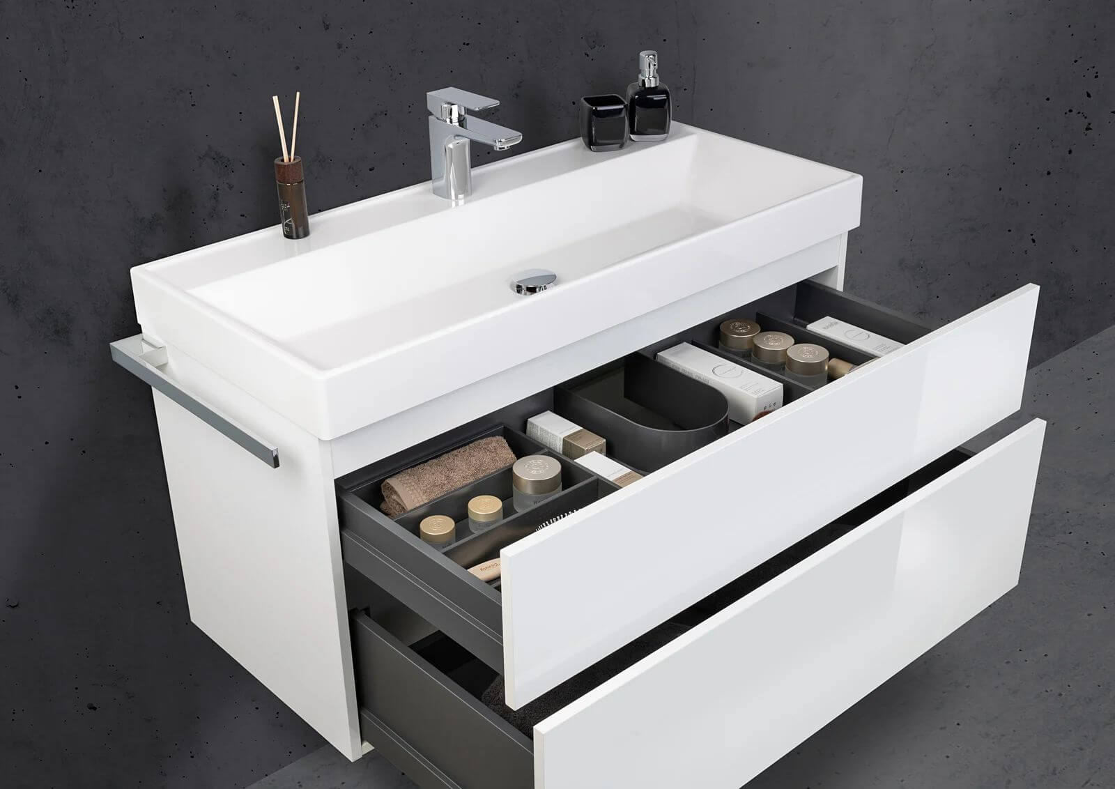 Barcelo Badmöbel Set 100 cm grifflos mit LED Spiegelschrank