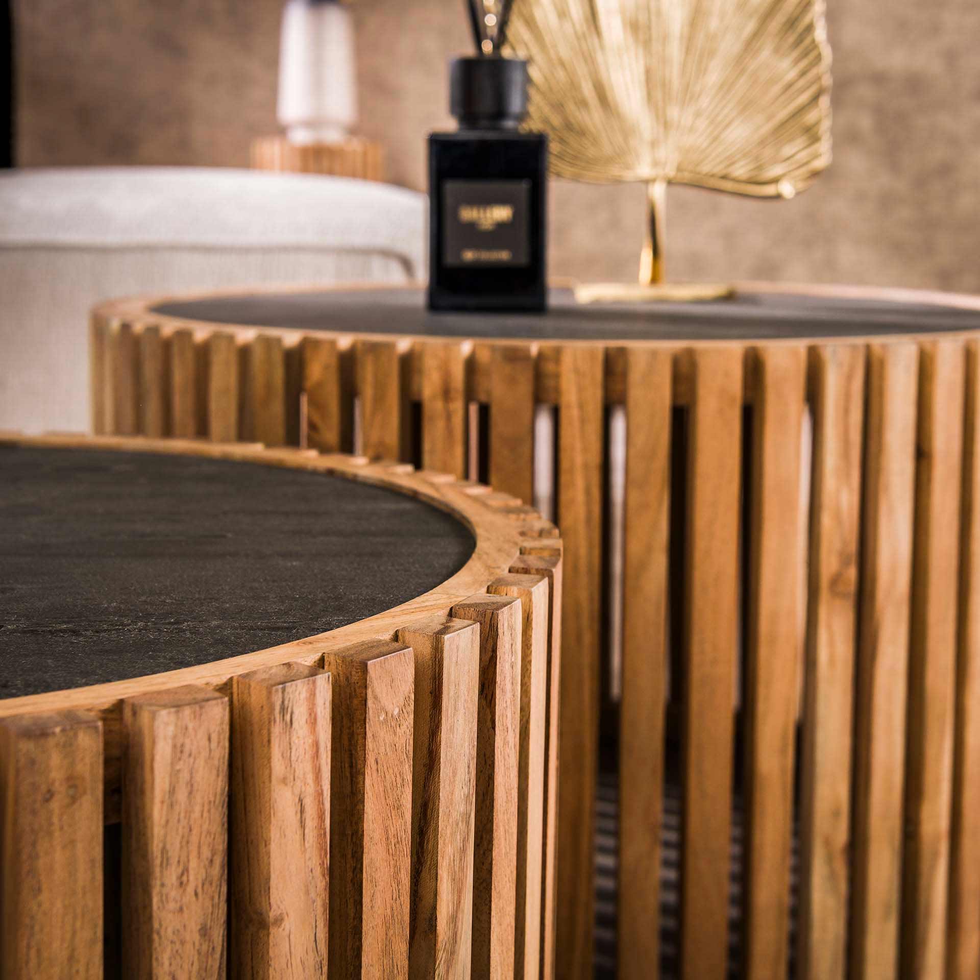 Home Designs Couchtisch Rund 2 Set Akazienholz  / Shiefer